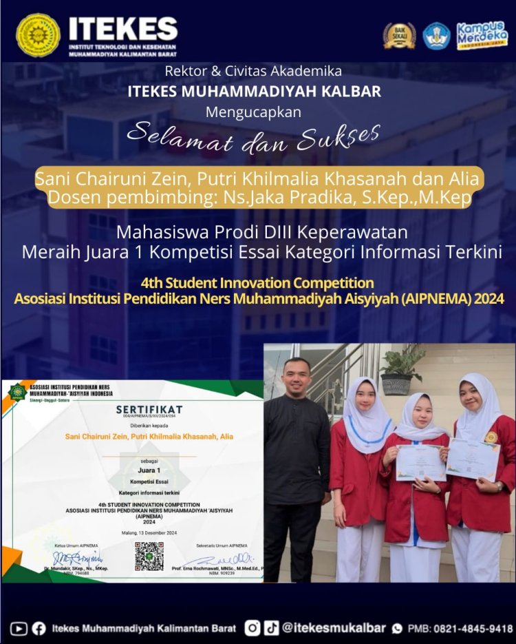 MAHASISWA ITEKES MUHAMMADIYAH KALBAR RAIH ENAM PENGHARGAAN DI AJANG NASIONAL AIPNEMA 2024